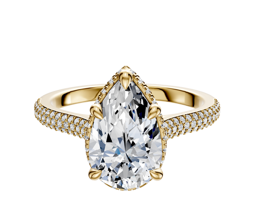 14K Yellow Gold 4 Prong Collar Cathedral Dome 3-Row-Pave 2.0mm Engagement Ring