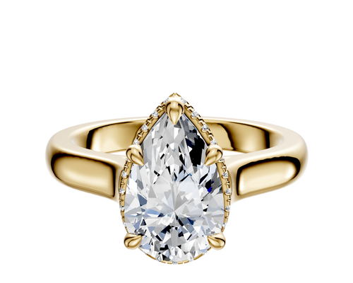 18K Yellow Gold 4 Prong Collar Cathedral Dome 3.0mm Engagement Ring