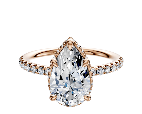 18K Rose Gold 4 Prong Collar Classic Dome 1-Row-Pave 2.5mm Engagement Ring