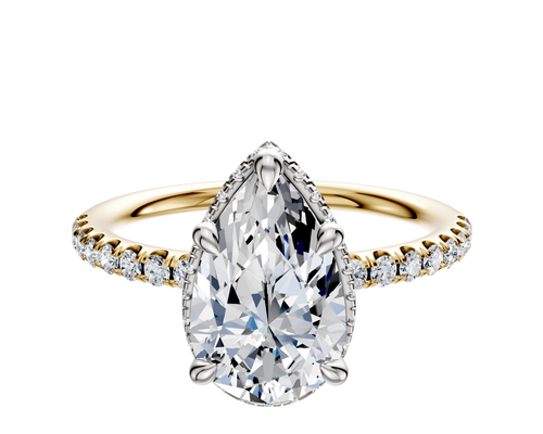 18K Two Tone 4 Prong Collar Classic Dome 1-Row-Pave 2.5mm Engagement Ring