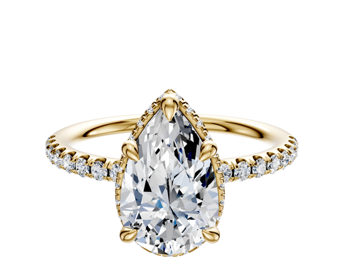 18K Yellow Gold 4 Prong Collar Classic Dome 1-Row-Pave 2.5mm Engagement Ring
