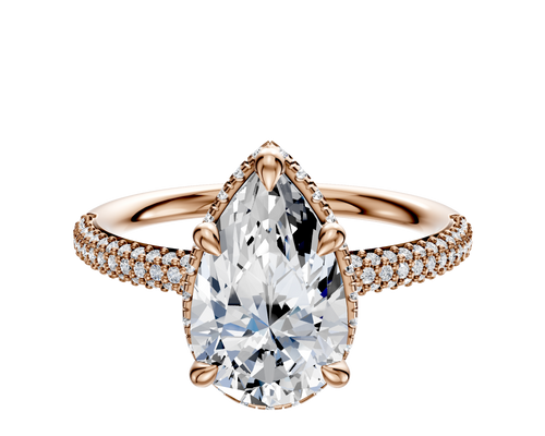 18K Rose Gold 4 Prong Collar Classic Dome 3-Row-Pave 2.0mm Engagement Ring