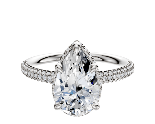 14K White Gold 4 Prong Collar Classic Dome 3-Row-Pave 2.0mm Engagement Ring
