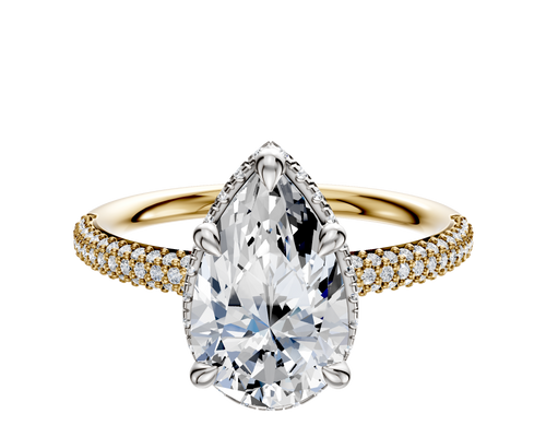 18K Two Tone 4 Prong Collar Classic Dome 3-Row-Pave 2.0mm Engagement Ring