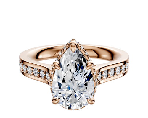18K Rose Gold 4 Prong Collar Cathedral Flat 1-Row-Pave 2.5mm Engagement Ring