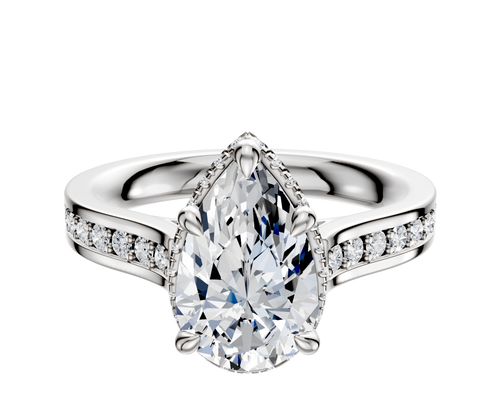 Platinum 4 Prong Collar Cathedral Flat 1-Row-Pave 2.5mm Engagement Ring