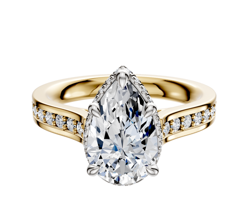 14K Two Tone 4 Prong Collar Cathedral Flat 1-Row-Pave 2.5mm Engagement Ring