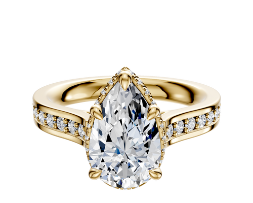 14K Yellow Gold 4 Prong Collar Cathedral Flat 1-Row-Pave 2.5mm Engagement Ring
