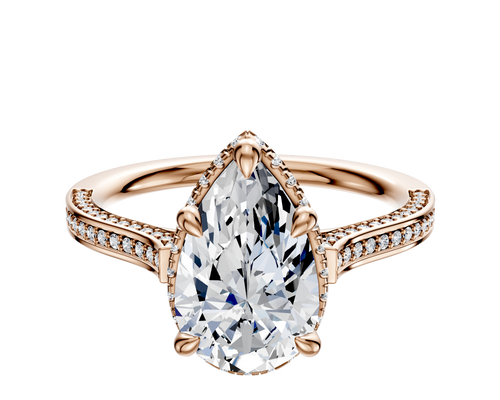 18K Rose Gold 4 Prong Collar Cathedral Flat 3-Row-Pave 2.0mm Engagement Ring