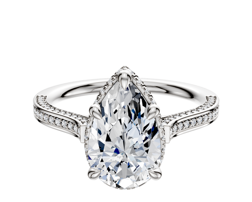 14K White Gold 4 Prong Collar Cathedral Flat 3-Row-Pave 2.0mm Engagement Ring