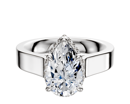 18K White Gold 4 Prong Collar Cathedral Flat 4.0mm Engagement Ring