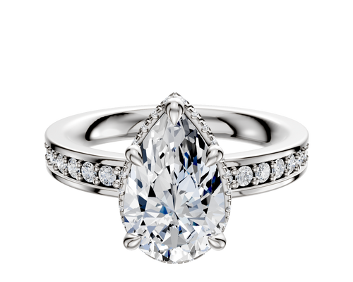 14K White Gold 4 Prong Collar Classic Flat 1-Row-Pave 2.5mm Engagement Ring