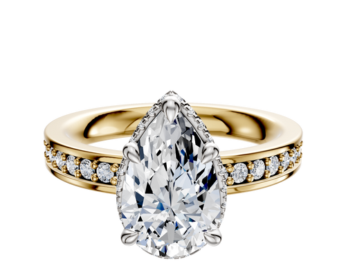 18K Two Tone 4 Prong Collar Classic Flat 1-Row-Pave 2.5mm Engagement Ring