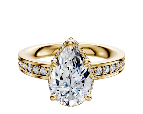 18K Yellow Gold 4 Prong Collar Classic Flat 1-Row-Pave 2.5mm Engagement Ring