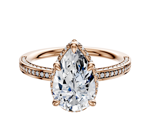 18K Rose Gold 4 Prong Collar Classic Flat 3-Row-Pave 2.0mm Engagement Ring