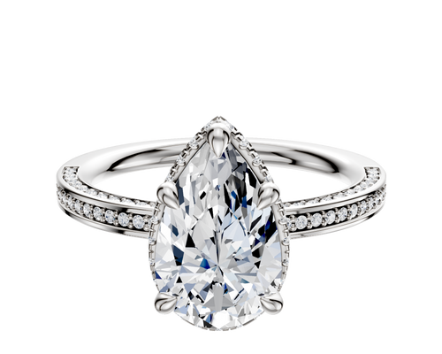 18K White Gold 4 Prong Collar Classic Flat 3-Row-Pave 2.0mm Engagement Ring
