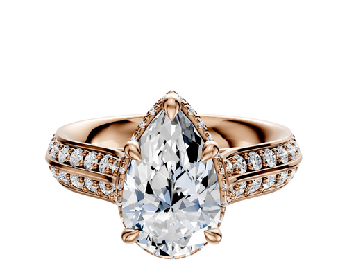 18K Rose Gold 4 Prong Collar Cathedral Knife Edge 1-Row-Pave 2.5mm Engagement Ring