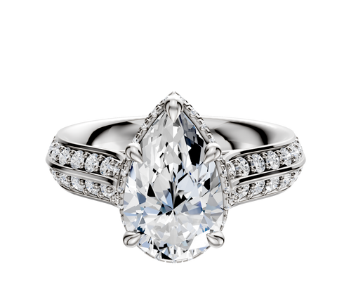 14K White Gold 4 Prong Collar Cathedral Knife Edge 1-Row-Pave 2.5mm Engagement Ring