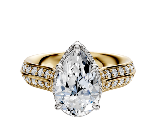 18K Two Tone 4 Prong Collar Cathedral Knife Edge 1-Row-Pave 2.5mm Engagement Ring