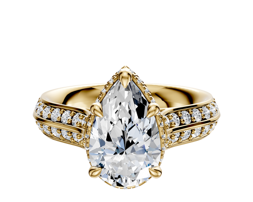 14K Yellow Gold 4 Prong Collar Cathedral Knife Edge 1-Row-Pave 2.5mm Engagement Ring