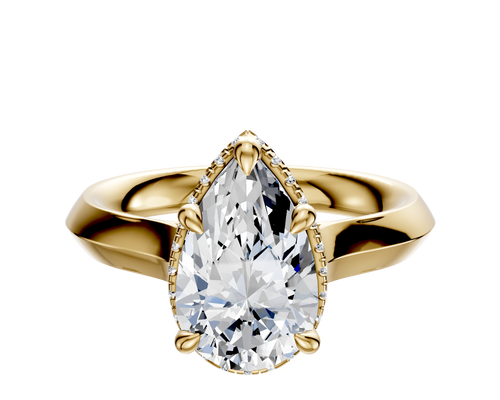 14K Yellow Gold 4 Prong Collar Cathedral Knife Edge 3.0mm Engagement Ring