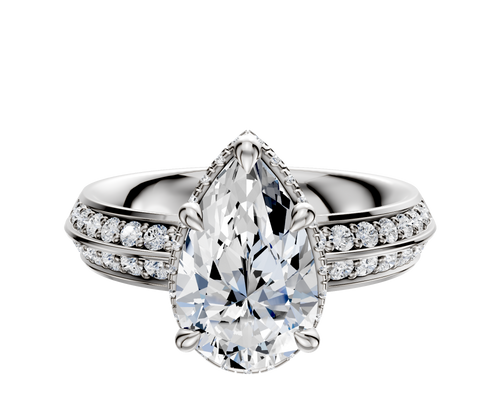 18K White Gold 4 Prong Collar Classic Knife Edge 1-Row-Pave 2.5mm Engagement Ring