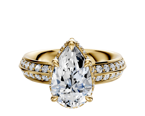 14K Yellow Gold 4 Prong Collar Classic Knife Edge 1-Row-Pave 2.5mm Engagement Ring