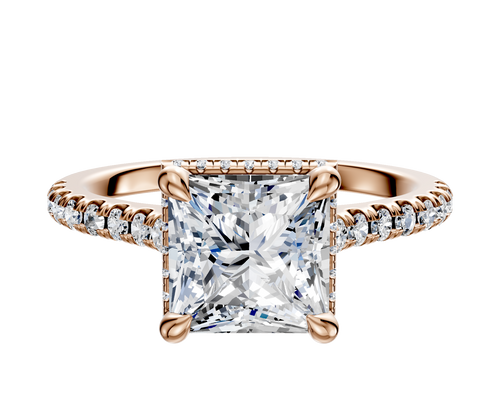 18K Rose Gold 4 Prong Collar Cathedral Dome 1-Row-Pave 2.5mm Engagement Ring