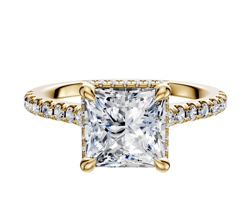 18K Yellow Gold 4 Prong Collar Cathedral Dome 1-Row-Pave 2.5mm Engagement Ring