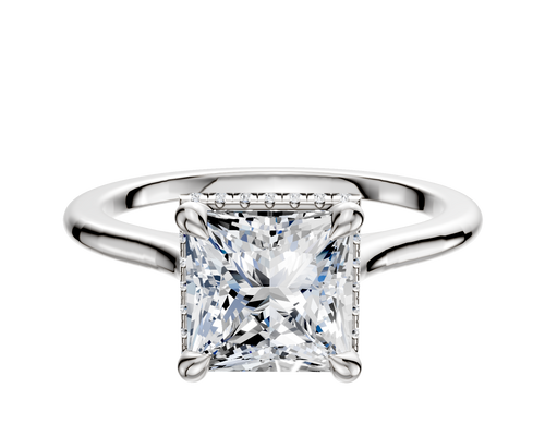 14K White Gold 4 Prong Collar Cathedral Dome 1.5mm Engagement Ring