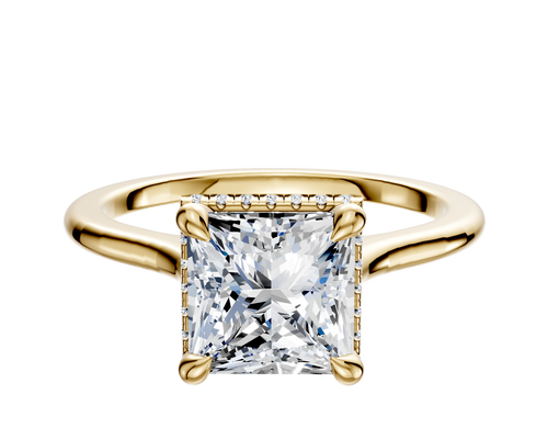 14K Yellow Gold 4 Prong Collar Cathedral Dome 1.5mm Engagement Ring