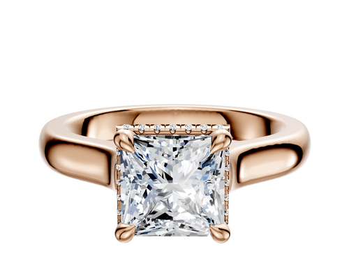 18K Rose Gold 4 Prong Collar Cathedral Dome 3.0mm Engagement Ring
