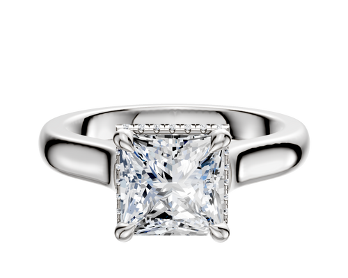 18K White Gold 4 Prong Collar Cathedral Dome 3.0mm Engagement Ring