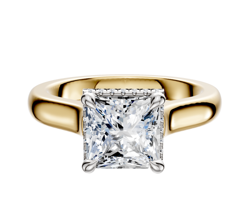 18K Two Tone 4 Prong Collar Cathedral Dome 3.0mm Engagement Ring