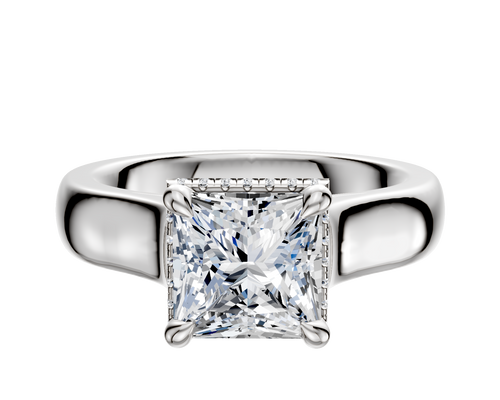 14K White Gold 4 Prong Collar Cathedral Dome 4.0mm Engagement Ring