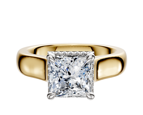 14K Two Tone 4 Prong Collar Cathedral Dome 4.0mm Engagement Ring