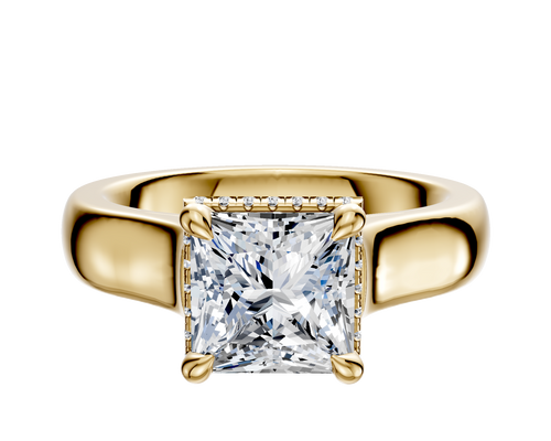 18K Yellow Gold 4 Prong Collar Cathedral Dome 4.0mm Engagement Ring