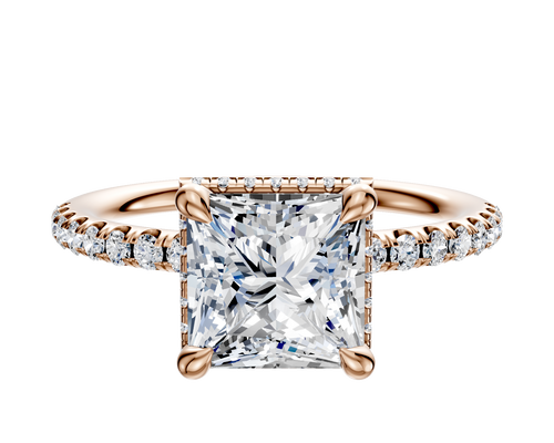 18K Rose Gold 4 Prong Collar Classic Dome 1-Row-Pave 2.5mm Engagement Ring