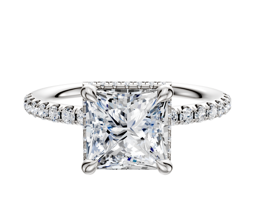 14K White Gold 4 Prong Collar Classic Dome 1-Row-Pave 2.5mm Engagement Ring
