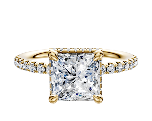 18K Yellow Gold 4 Prong Collar Classic Dome 1-Row-Pave 2.5mm Engagement Ring