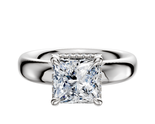 14K White Gold 4 Prong Collar Classic Dome 4.0mm Engagement Ring