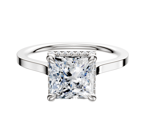 18K White Gold 4 Prong Collar Cathedral Flat 1.5mm Engagement Ring
