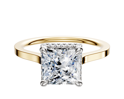 18K Two Tone 4 Prong Collar Cathedral Flat 1.5mm Engagement Ring