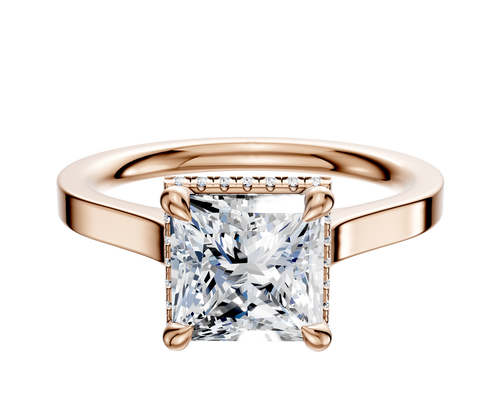 14K Rose Gold 4 Prong Collar Cathedral Flat 2.0mm Engagement Ring