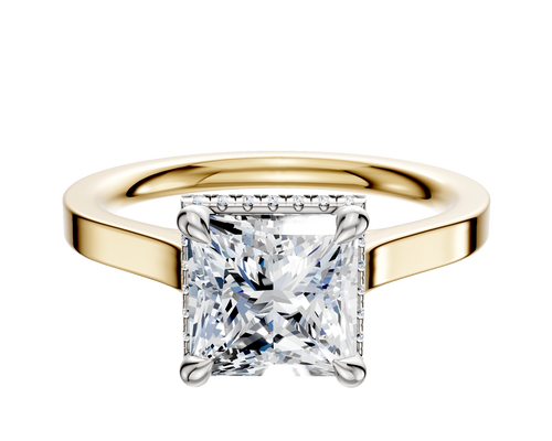 18K Two Tone 4 Prong Collar Cathedral Flat 2.0mm Engagement Ring