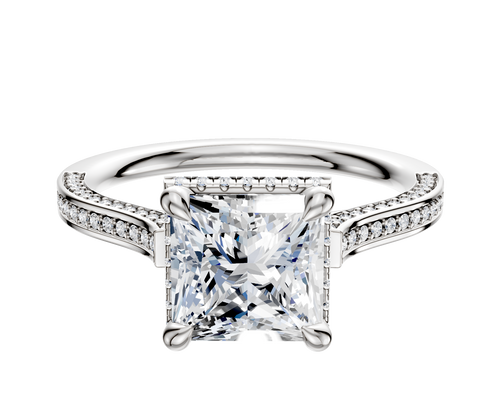 Platinum 4 Prong Collar Cathedral Flat 3-Row-Pave 2.0mm Engagement Ring