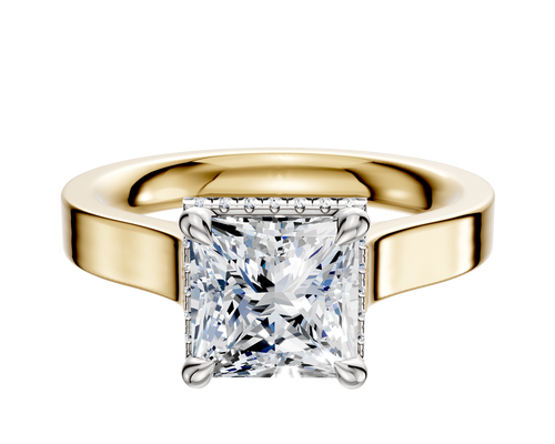 18K Two Tone 4 Prong Collar Cathedral Flat 3.0mm Engagement Ring