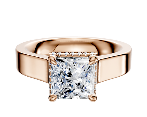 18K Rose Gold 4 Prong Collar Cathedral Flat 4.0mm Engagement Ring