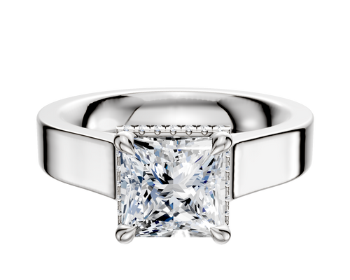 18K White Gold 4 Prong Collar Cathedral Flat 4.0mm Engagement Ring