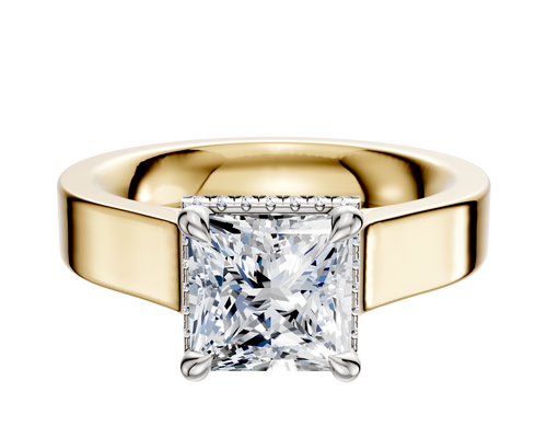 18K Two Tone 4 Prong Collar Cathedral Flat 4.0mm Engagement Ring